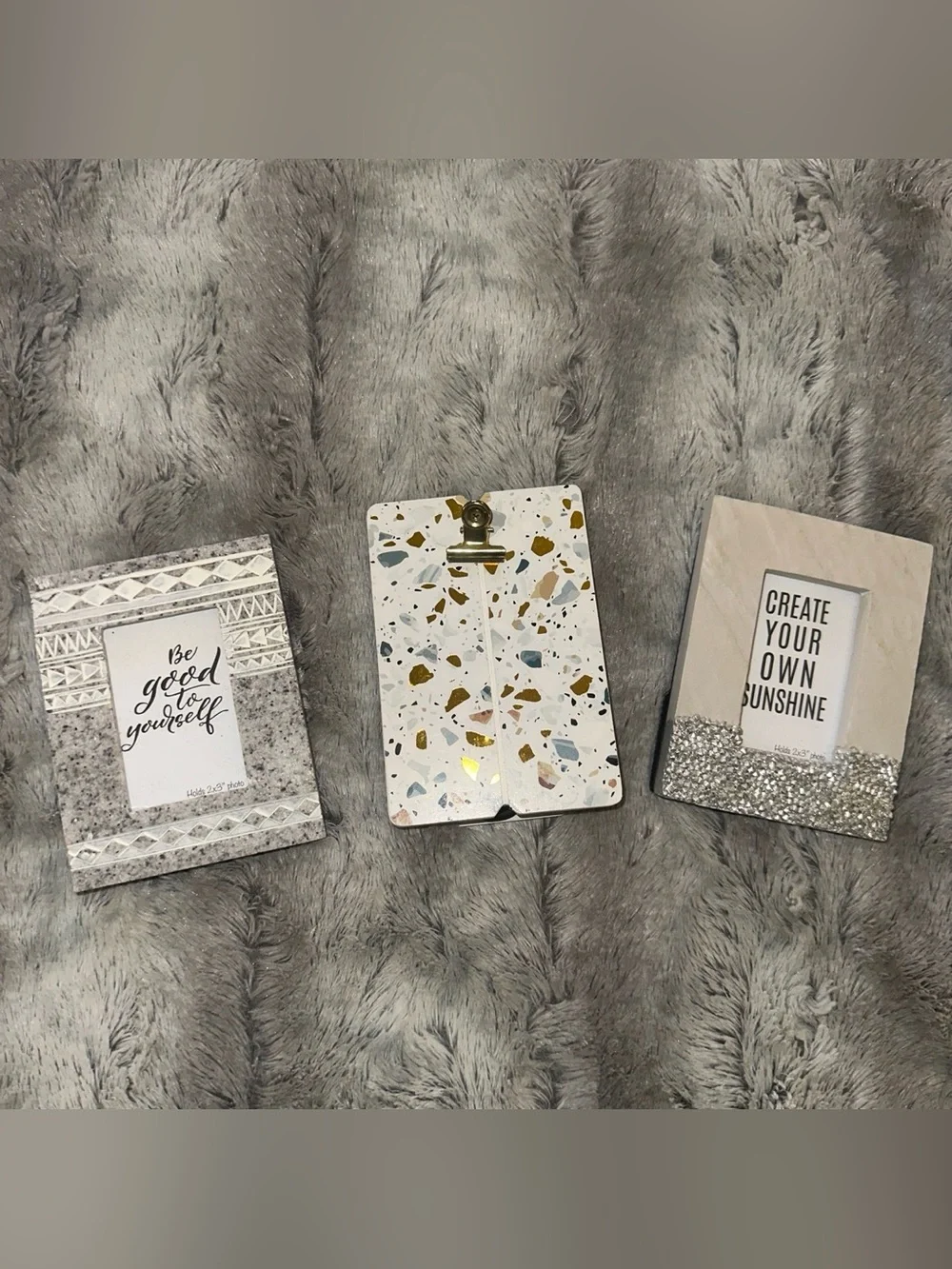 BRAND NEW w/o tags Terrazzo clipboard and 2”x3” photo frames